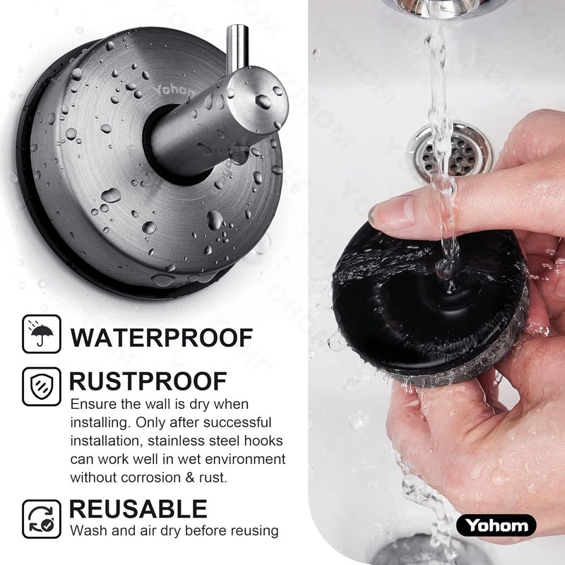 OHOM Suction Cup Hooks - Black Stainless Steel Window and Shower Towel Hooks - Holds 2 Pcs - Image 3